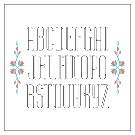 Decorative line font. Monoline serif latin alphabet.のイラスト素材