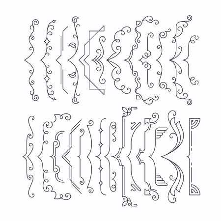 Set of line monochromatic graphical braces, brackets. Outline frame elements, parenthesis.のイラスト素材