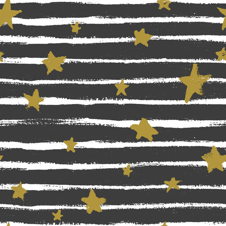 Vector seamless pattern with hand drawn stars and stripes. Abstract geometrical background.のイラスト素材