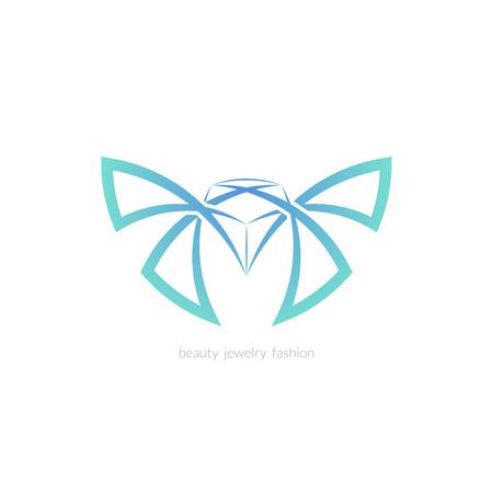 Diamond and butterfly logo, sign, symbol. Line color vector emblem for beauty, jewelry, spa, fashion.のイラスト素材