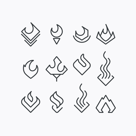 Vector set of geometrical graphic flame and fire symbols, isolated line signs.のイラスト素材