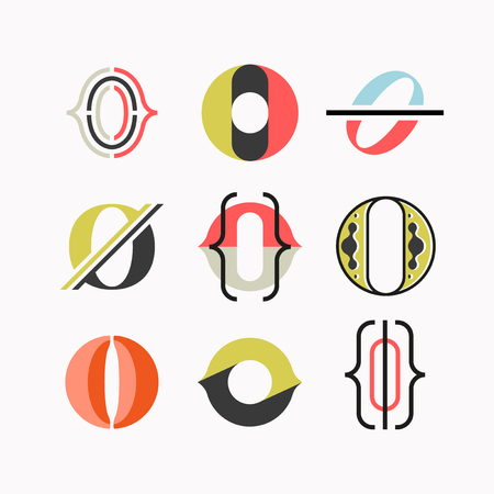 Abstract O letter symbols, drop cap isolated. Set of graphical geometrical monograms.のイラスト素材