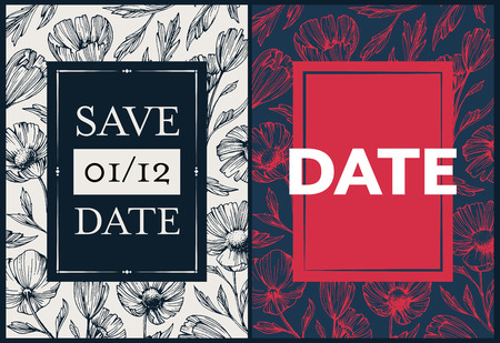Floral botanical backgrounds with abstract hand drawn flowers and leafs. Decorative botanical cover, package, print.のイラスト素材