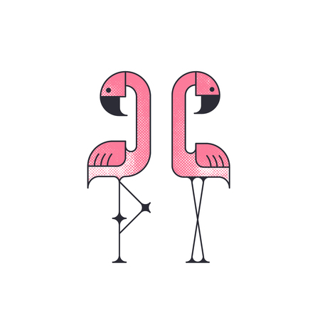 Two geometrical flat vector flamingo birds.のイラスト素材