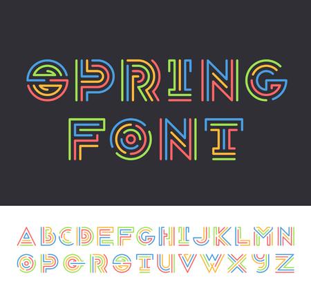 Color line geometrical latin font, bright graphical decorative colorful type.のイラスト素材