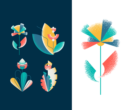 Vector set of abstract grain textured flowers. Design elements.のイラスト素材