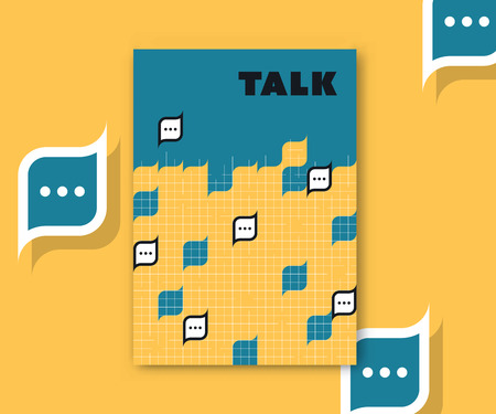 Speech bubbles' blocks abstract poster design. Communication and messenger banner, modern vector vertical A4 background.のイラスト素材