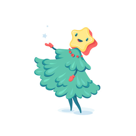 Vector spruce tree character. Christmas and New Year firtree illustration.のイラスト素材