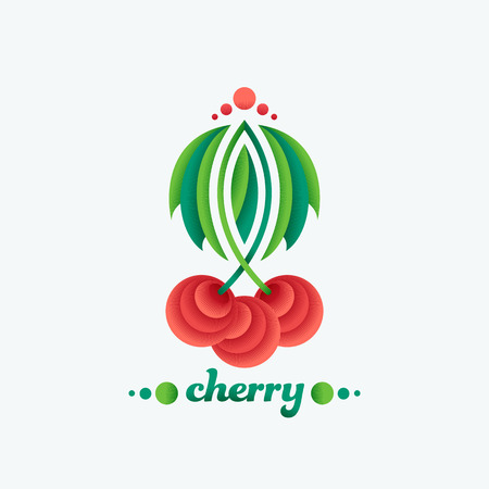 Abstract geometrical cherry ornamental design element. Vector flat fruit illustration for package.のイラスト素材
