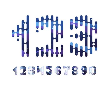 Vector numerals. Set of simple and dots space theme color geometry shapes' figures and numbers. のイラスト素材