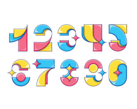Vector numerals. Set of creative and funny bright figures.のイラスト素材