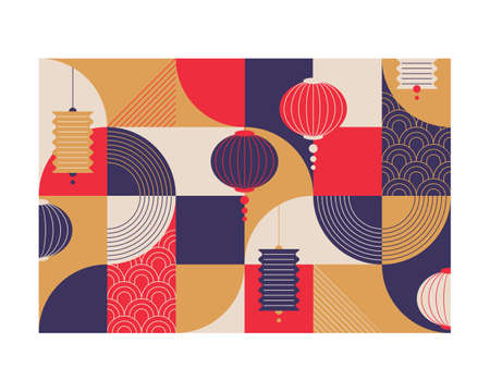 Ornamental flat and geometry design chinese lanterns New year pattern.のイラスト素材