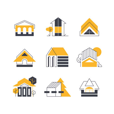 Line and geometry house, building icons.のイラスト素材