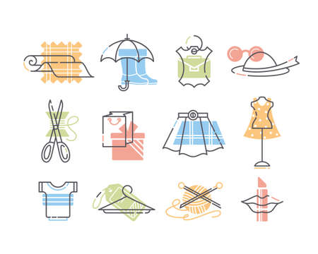 Set of clothes, fashion and handiwork icons.のイラスト素材