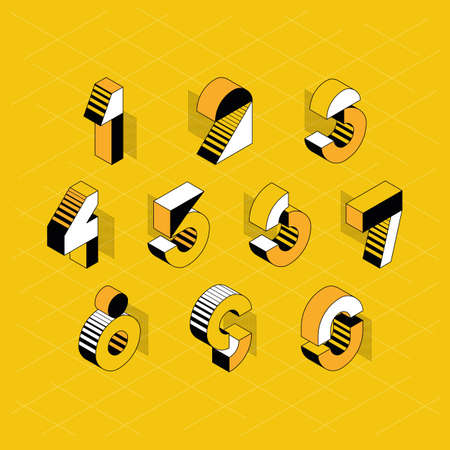 Vector numerals. Set of isometric color geometry shapes' figures and numbers.のイラスト素材