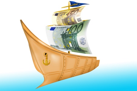 Illustration with element of the photographies with scene gilded nave with euro sailの写真素材