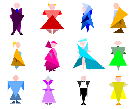 illustration with scene of the figures of the people in geometric stilettoの写真素材