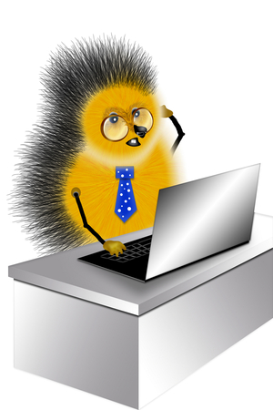 drawing hedgehog with computer in image serving in officeの写真素材