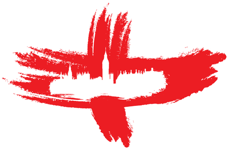 London abstract skyline vector illustration and english flagのイラスト素材