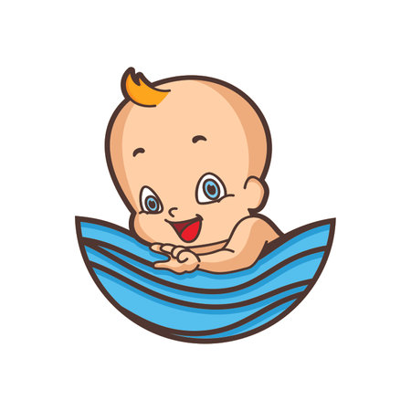 Cute baby boy swimming in the sea, vector cartoon illustration.のイラスト素材
