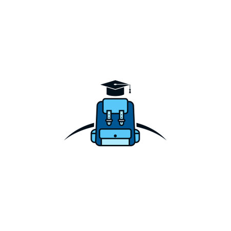 A blue backpack with a graduation cap on top, symbolizing education and learningのイラスト素材