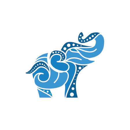 A stylized blue elephant with intricate patterns and dotsのイラスト素材