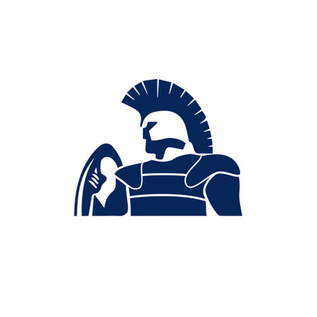 stylized silhouette of a Spartan warrior wearing a helmet and armor, holding a shieldのイラスト素材