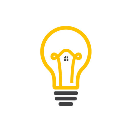 light bulb icon with a yellow outline and a small window-like design inside, symbolizing ideas or innovationのイラスト素材