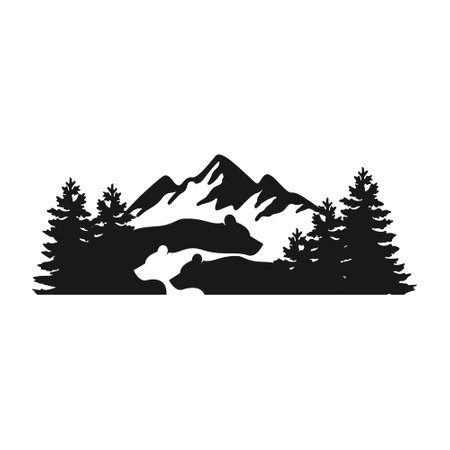 Mountains and coniferous forest black simple icon on a white backgroundのイラスト素材