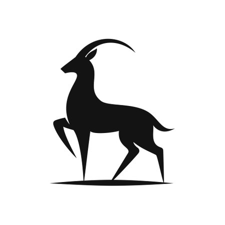 A black silhouette of an antelope with long, curved hornsのイラスト素材