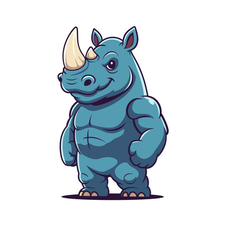 muscular cartoon rhinoceros with a confident expression stands upright on two legsのイラスト素材