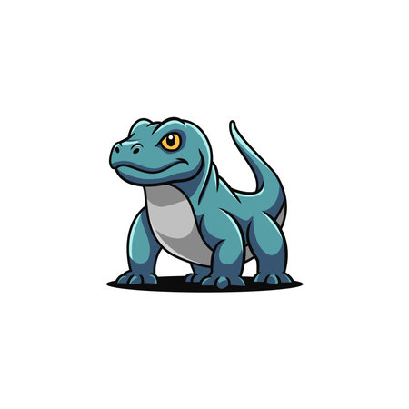 A cute, cartoon style blue lizard with a white belly and yellow eyesのイラスト素材