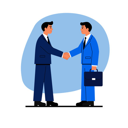 Two businessmen shaking hands, symbolizing agreement, partnership, and deal.のイラスト素材
