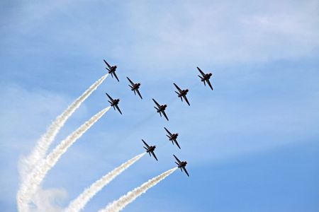 The Red Arrows RAF Airforce aerobatic, formation flying jet aeroplanesの写真素材