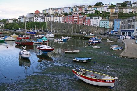 Beautiful view of Mevagissey cove / quay and fishing boats in Cornwall, UK
