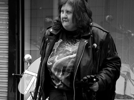 Hastings UK, May 4th 2009, a motorcycle enthusiast at the yearly May Day Weekend Biker Meet のeditorial素材