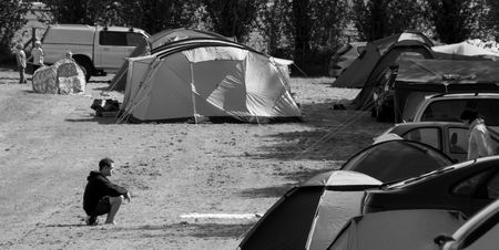 Cheddar, UK, July 16th 2009 people camping and tentsのeditorial素材