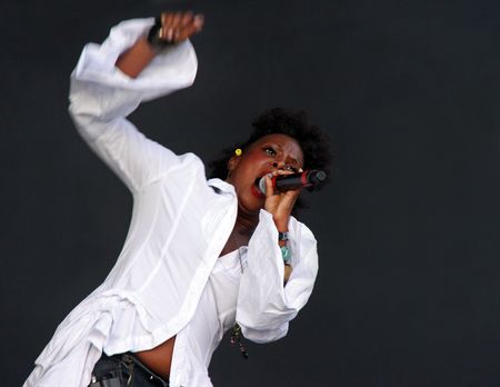 Guilfest Music Festival, Guildford, UK 12th July 2009 Julie E Gordon singing for the Happy Mondays Indie band on stageのeditorial素材