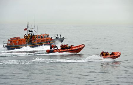 Worthing Pier, Worthing, UK, 28th June 2009 lifeboat / boats practice display of the UK R.N.L.I....