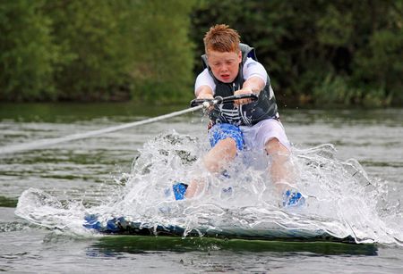 Heron Lake, Wraysbury, UK 1st August 2009 Water ski-ing / wakeboarder at the British Disabled Water Ski-ing Association BDWSAのeditorial素材