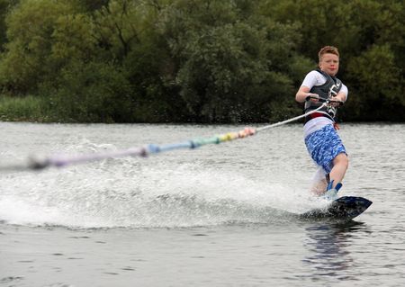 Heron Lake, Wraysbury, UK 1st August 2009 Water ski-ing / wakeboarder at the British Disabled Water Ski-ing Association BDWSAのeditorial素材