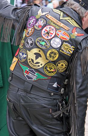 Hastings UK, May 3rd 2010, a biker at the Annual May Day Weekend Biker meet-up, Hastings Seafrontのeditorial素材