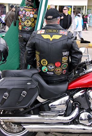 Hastings UK, May 3rd 2010, a biker at the Annual May Day Weekend Biker meet-up, Hastings Seafrontのeditorial素材