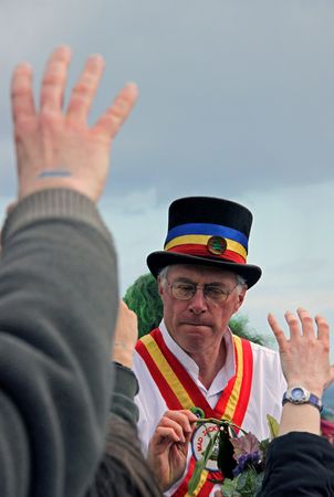 Hastings UK, May 3rd 2010, morris dancer at Jack In The Green Festival, May Day Weekend, Hastings Castleのeditorial素材