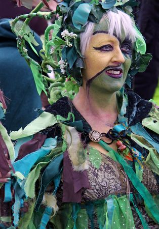 Hastings UK, May 3rd 2010: a costumed woman at Jack In The Green Festival, May Day Weekend, Hastings Castleのeditorial素材