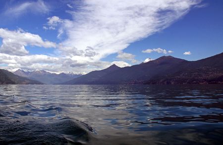 View of Treviso mountains and Lake Como in Italyの写真素材