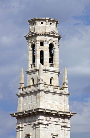 The Duomo church bell tower in Verona, Italyの写真素材