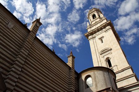 The Duomo church bell tower in Verona, Italyの写真素材