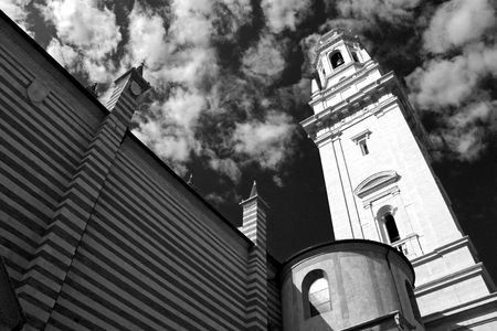 The Duomo church bell tower in Verona, Italyの写真素材