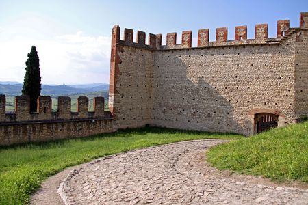 The fortified walls of an Italian castleの写真素材